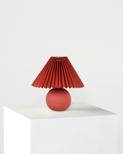 Glowmere Serena Ceramic Globe Base Table Lamp with Pleated Shade in red