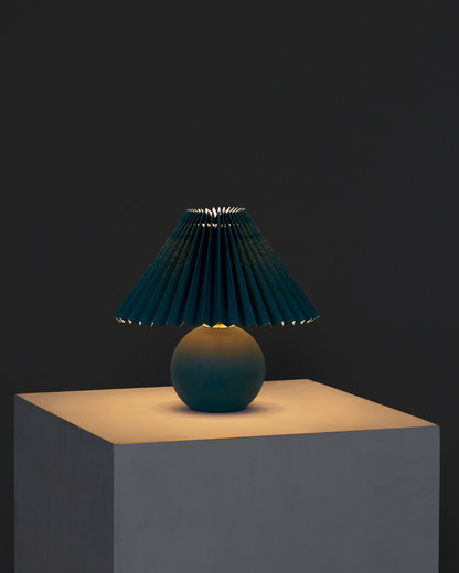 Glowmere Serena Ceramic Globe Base Table Lamp with Pleated Shade in teal
