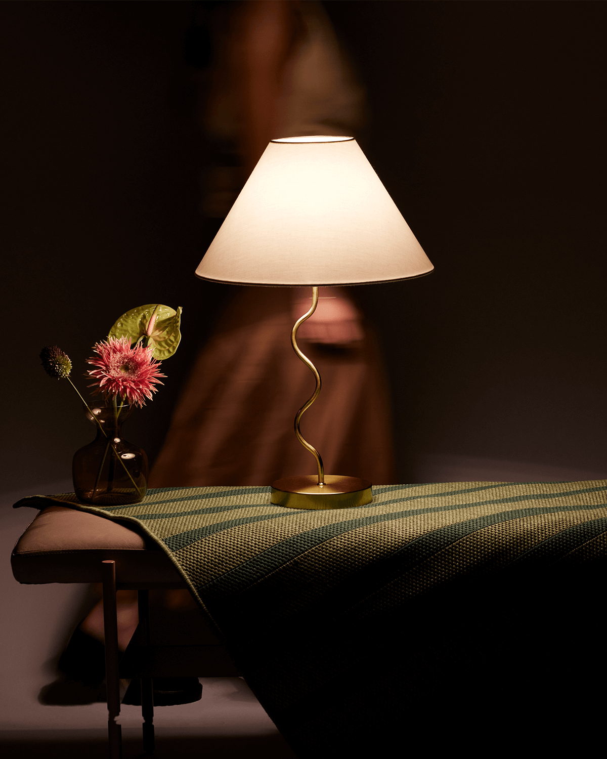 Glowmere Squiggle Zig Zag Base Table Lamp with Fabric Shade in brass