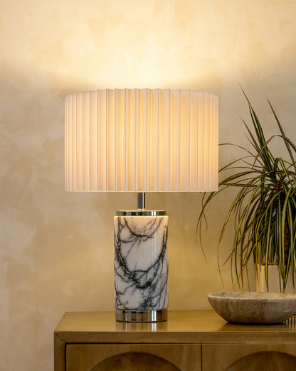 Glowmere Arden Marble USB Table Lamp with White Shade overall view
