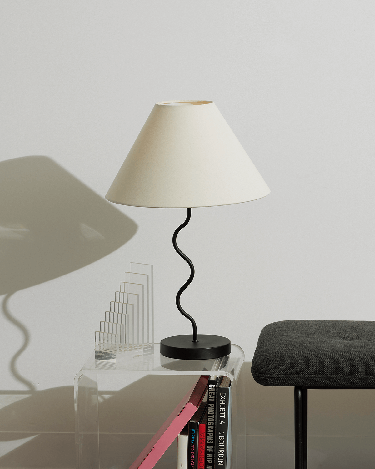 Glowmere Squiggle Zig Zag Base Table Lamp with Fabric Shade in black