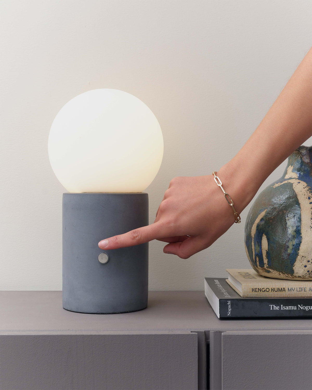 Glowmere Kai Minimalist Three Touch Dimmer Table Lamp in cement