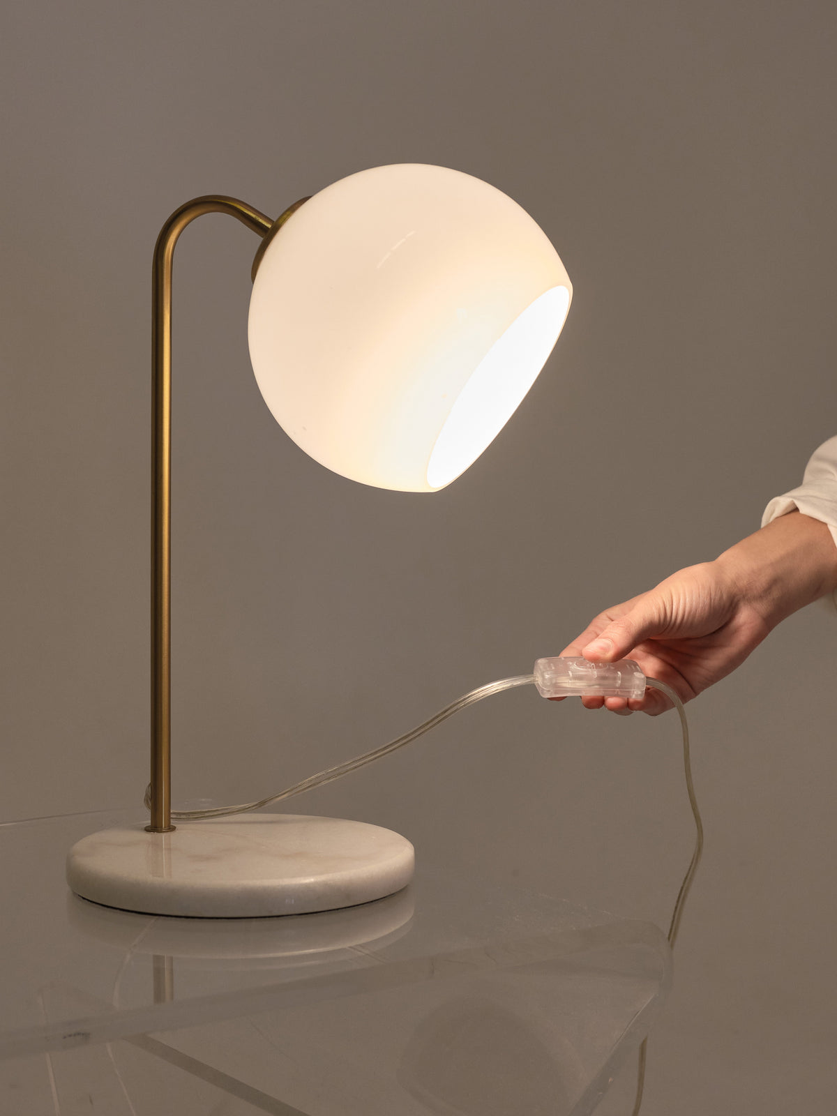 Glowmere Krystal Tilted Frosted Glass Shade Marble Base Table Lamp view 5
