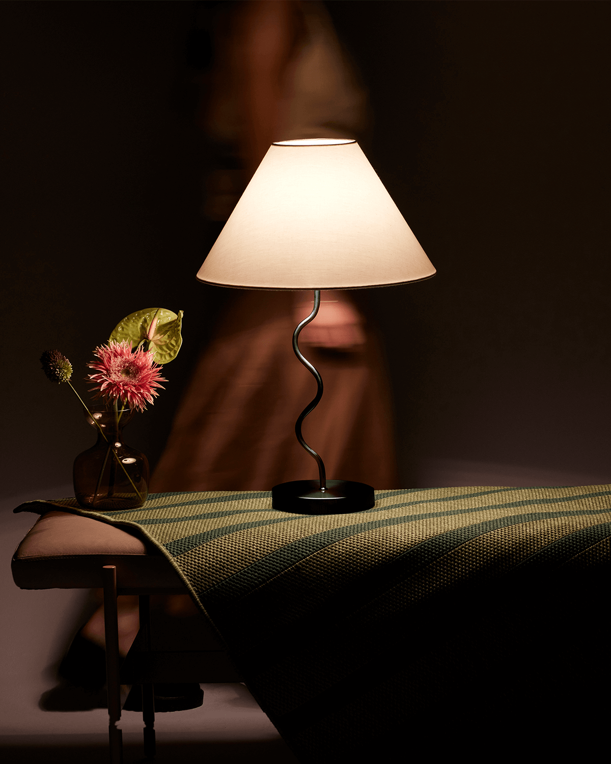 Glowmere Squiggle Zig Zag Base Table Lamp with Fabric Shade in black