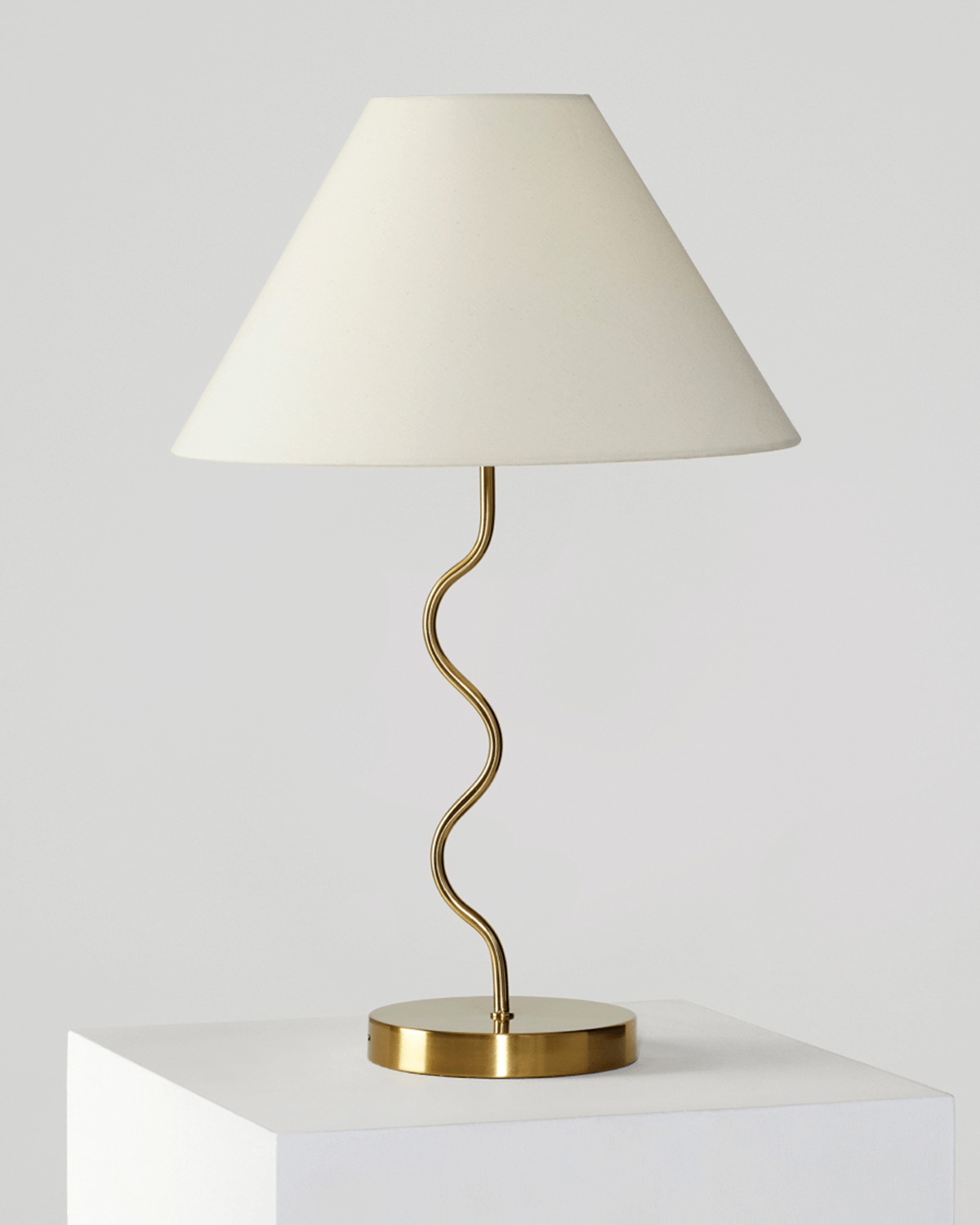 Glowmere Squiggle Zig Zag Base Table Lamp with Fabric Shade in brass