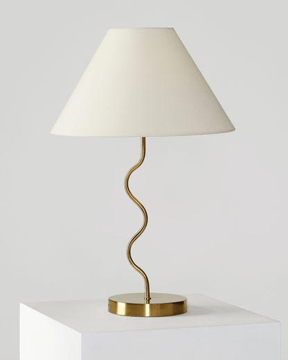 Glowmere Squiggle Zig Zag Base Table Lamp with Fabric Shade in brass