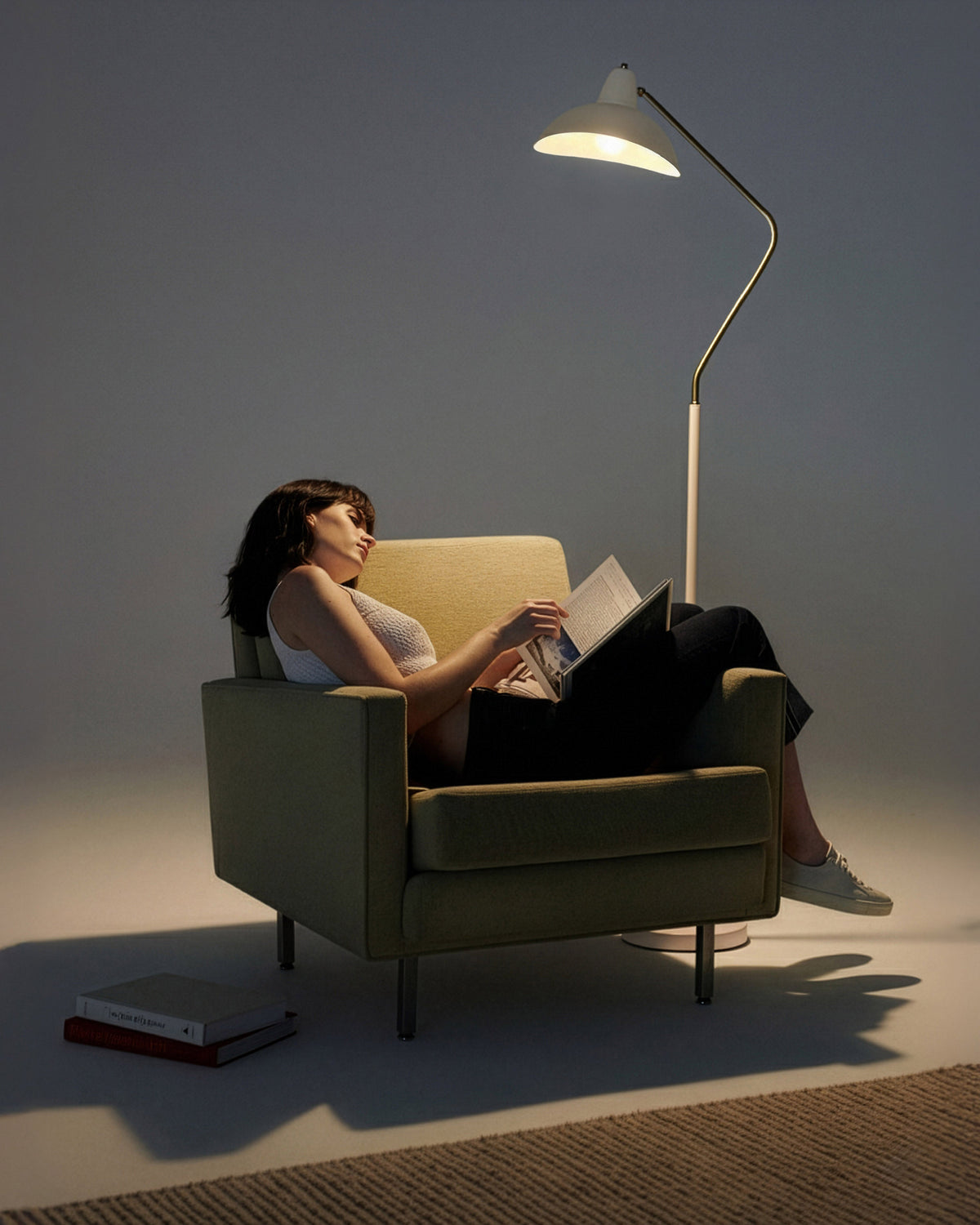Glowmere Swoop Asymmetrical Pivoting Head Floor Lamp in cream