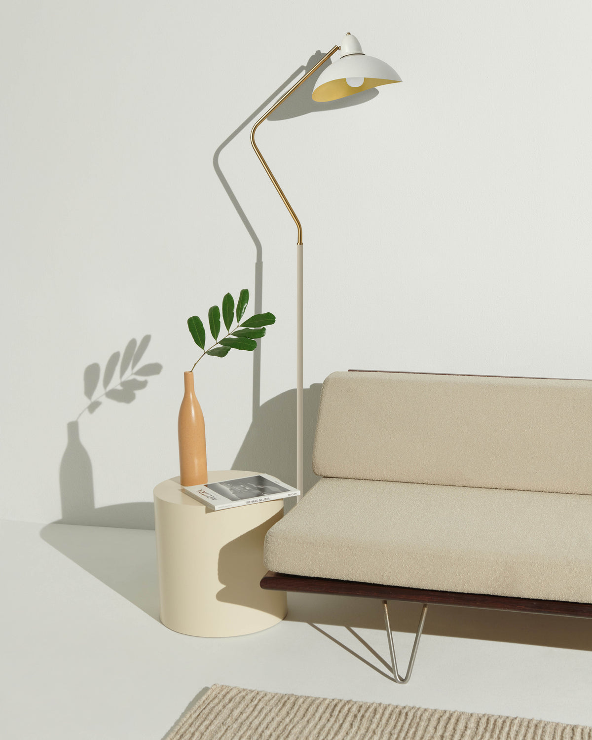 Glowmere Swoop Asymmetrical Pivoting Head Floor Lamp in cream